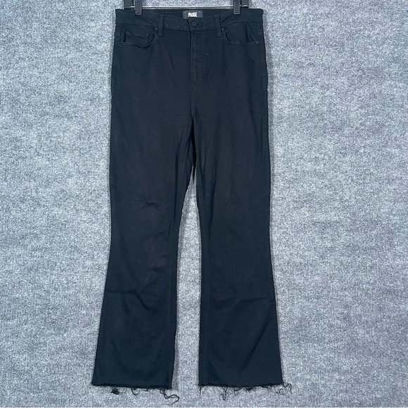 PAIGE Denim - Paige Women’s 31 Claudine Black‎ High Rise Raw Hem Ankle Flare Crop Jeans